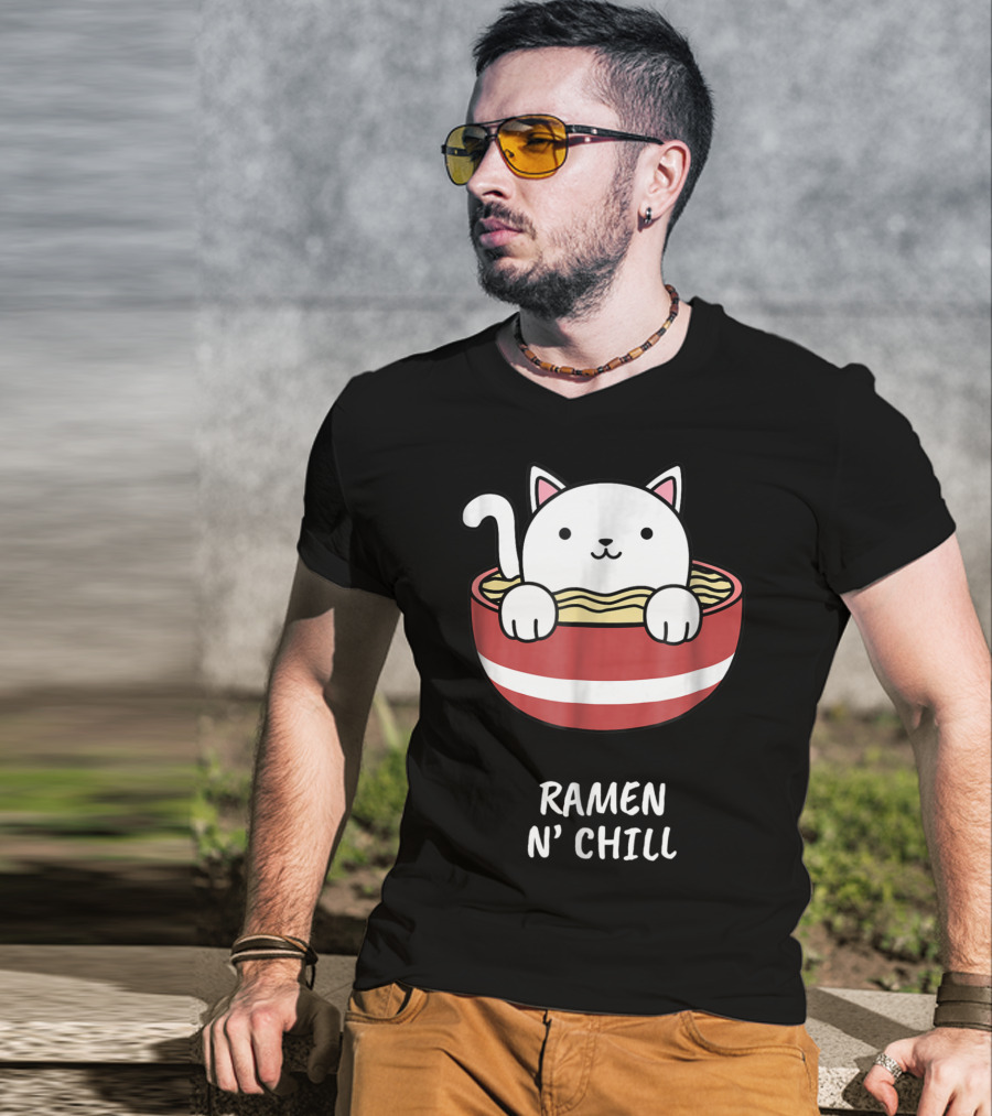 Kawaii Japanese Anime Cat Ramen N' Chill Kids Girl T-Shirt