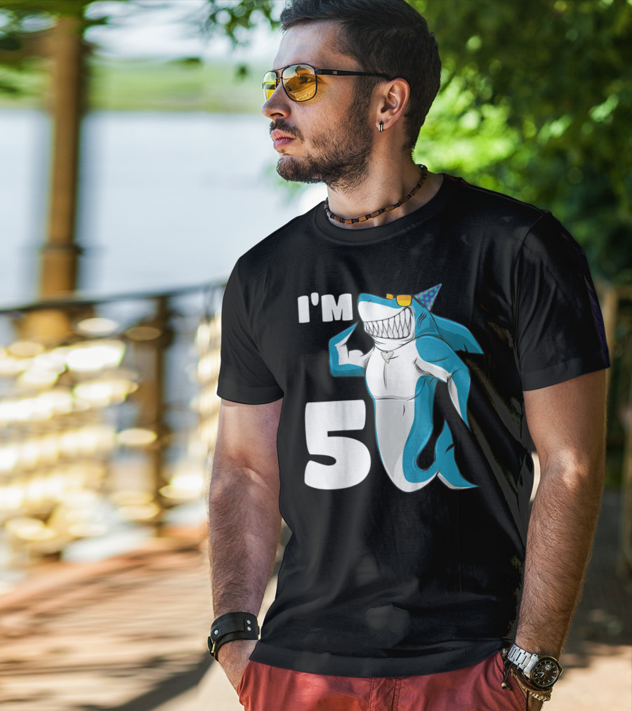 I'm 5 Muscle Shark Birthday Party Hat T-Shirt