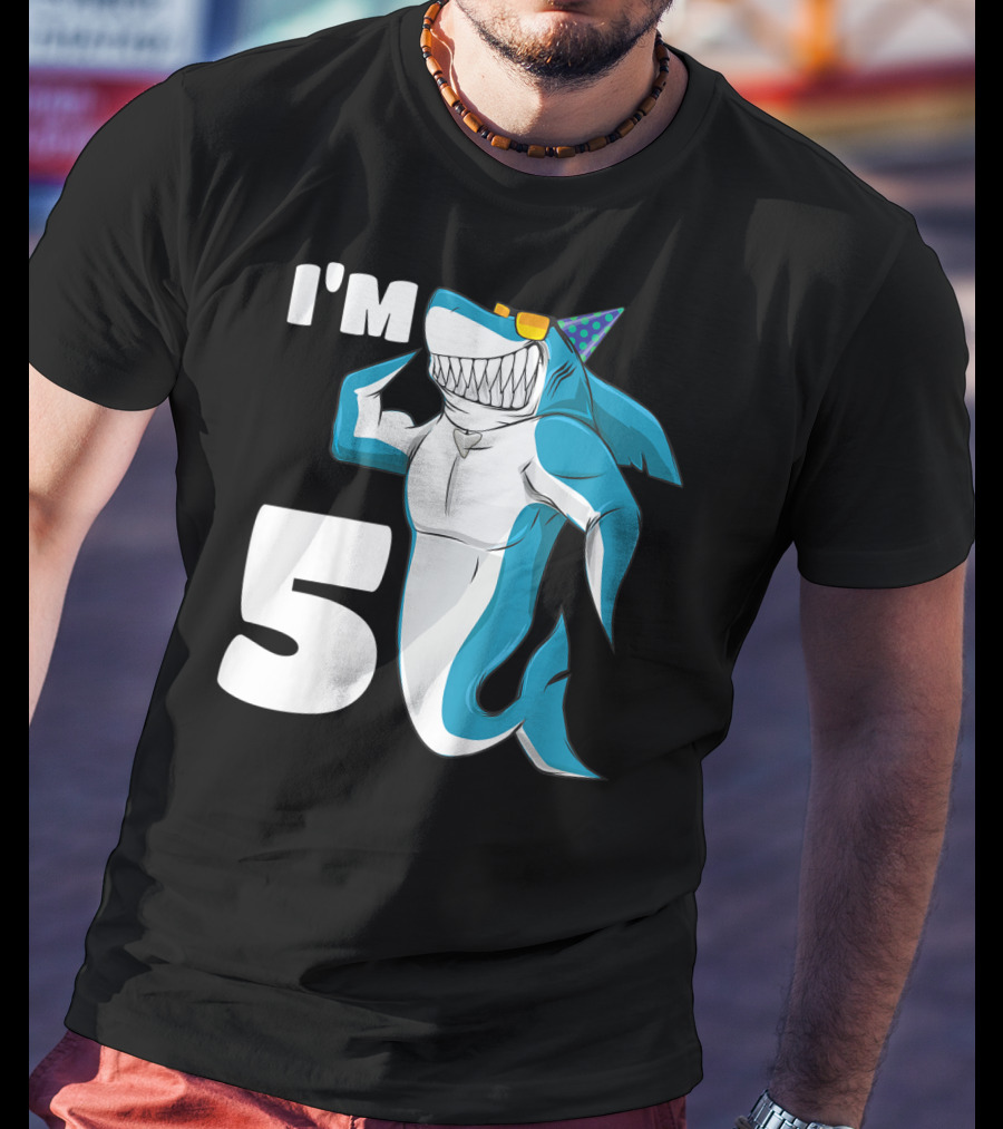 I'm 5 Muscle Shark Birthday Party Hat T-Shirt
