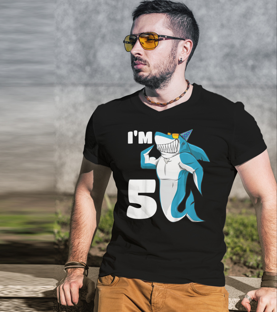 I'm 5 Muscle Shark Birthday Party Hat T-Shirt