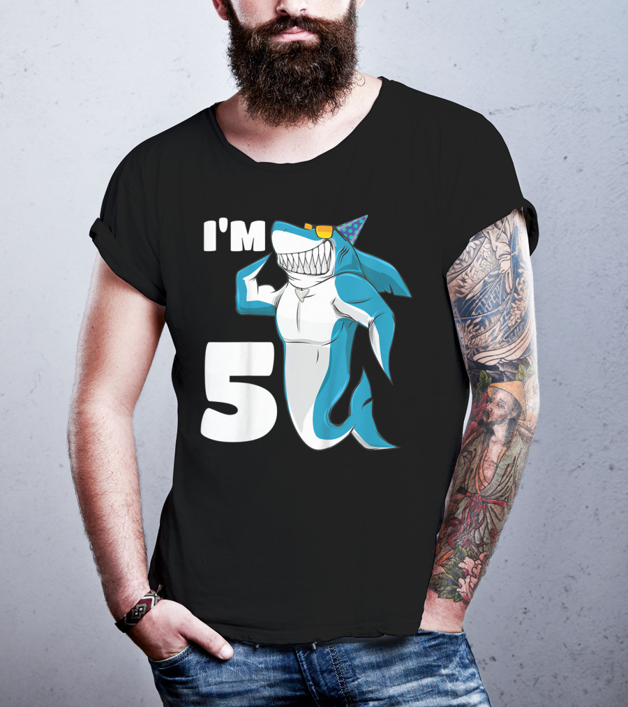 I'm 5 Muscle Shark Birthday Party Hat T-Shirt