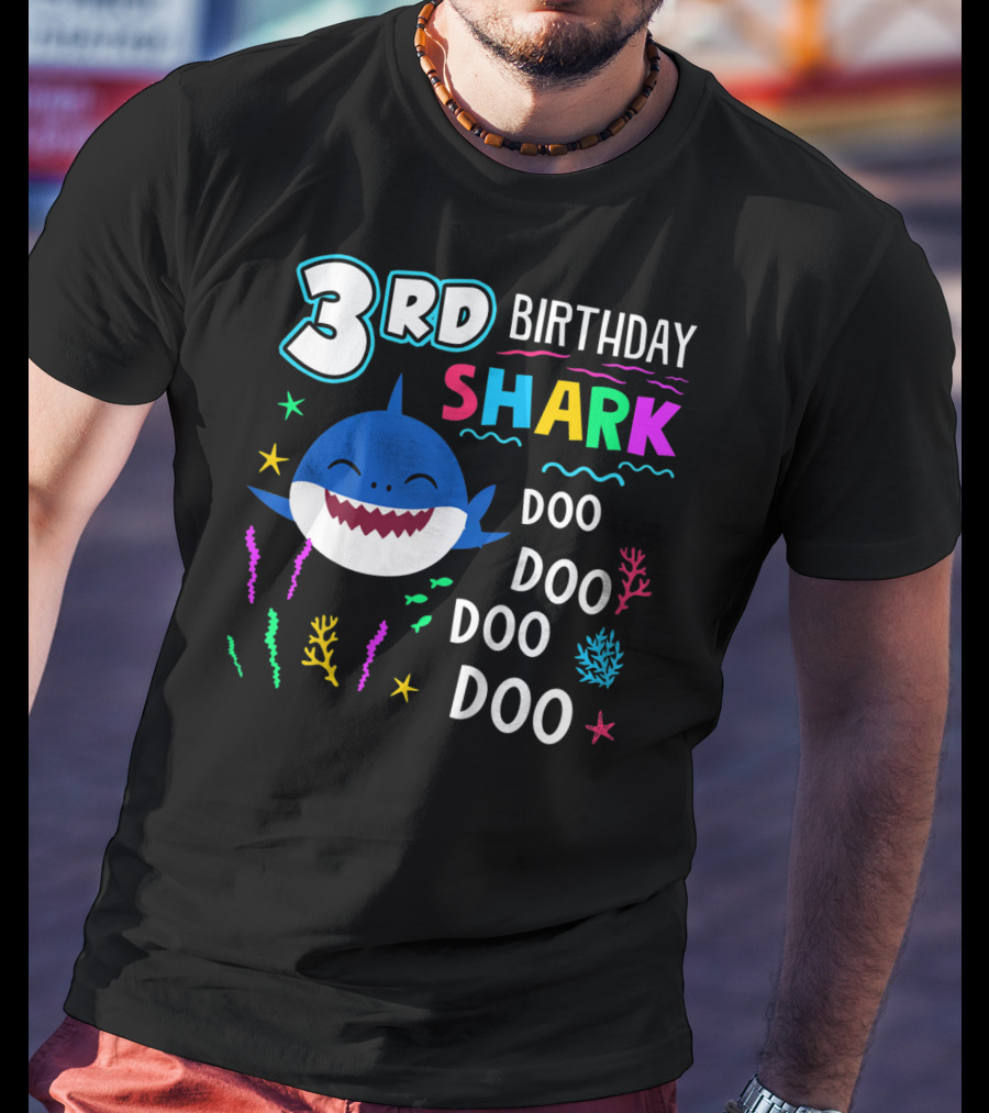 3Rd Birthday Shark Doo Doo Kids Happy 3 Years T-Shirt