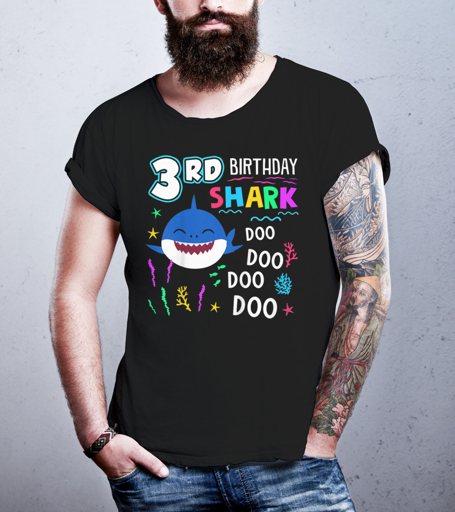 3Rd Birthday Shark Doo Doo Kids Happy 3 Years T-Shirt