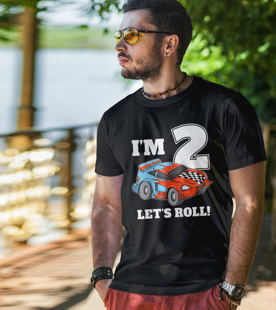 I'm 2 Let's Roll Race Car Kids 2nd Birthday Boy T-Shirt