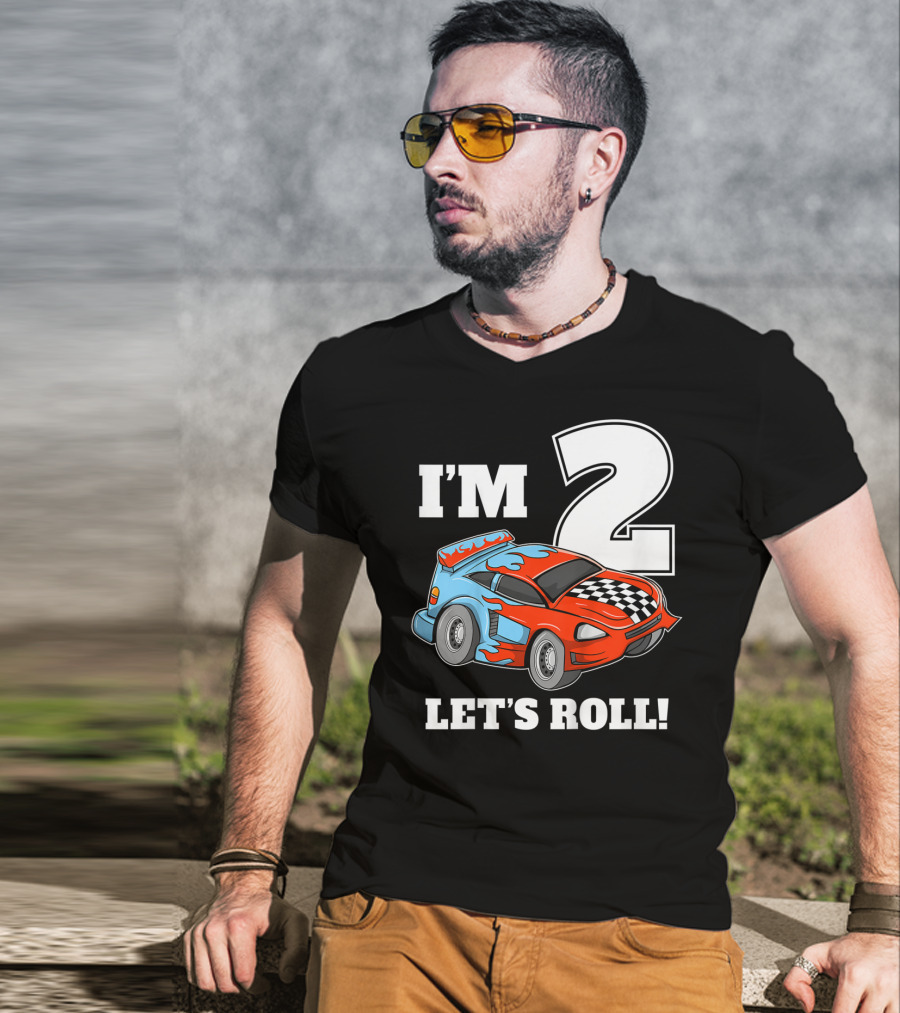 I'm 2 Let's Roll Race Car Kids 2nd Birthday Boy T-Shirt