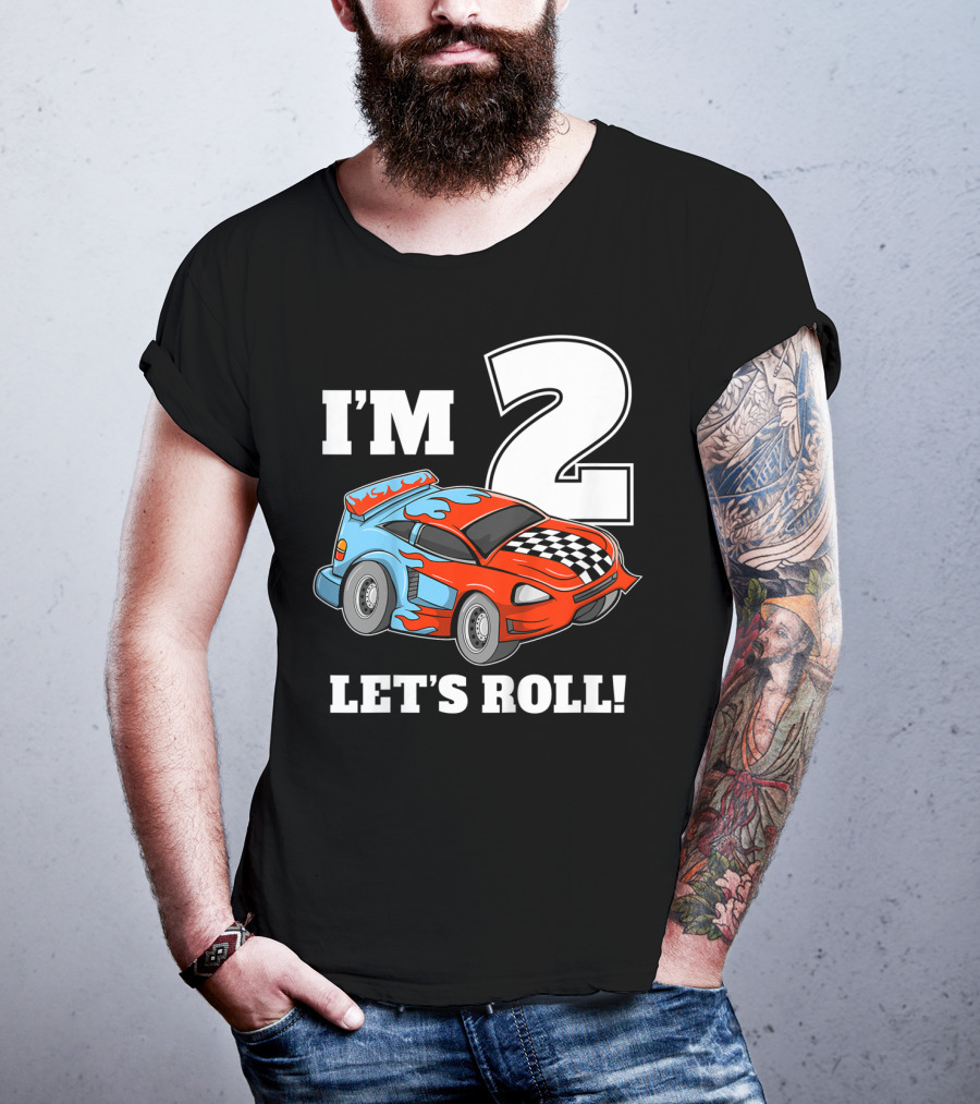 I'm 2 Let's Roll Race Car Kids 2nd Birthday Boy T-Shirt
