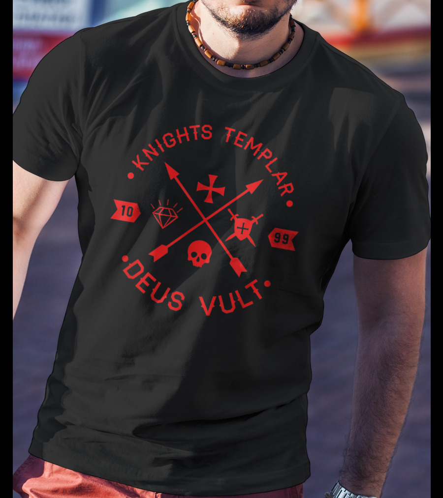 Knights Templar Deus Vult 1099 Cross Skull Diamond Shield T-Shirt