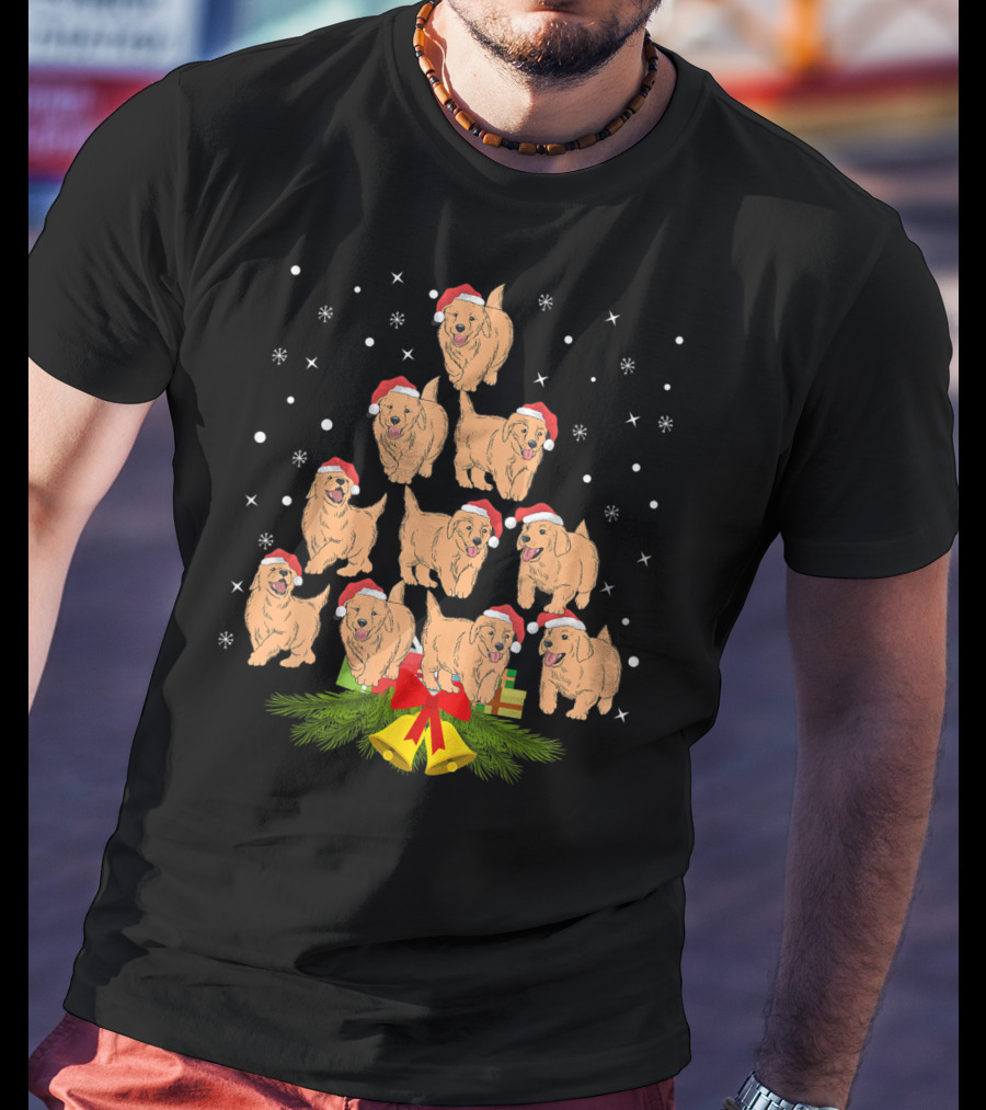 Labrador Puppies Santa Hats Christmas Tree Holiday Snowflakes Bells Gifts T-Shirt