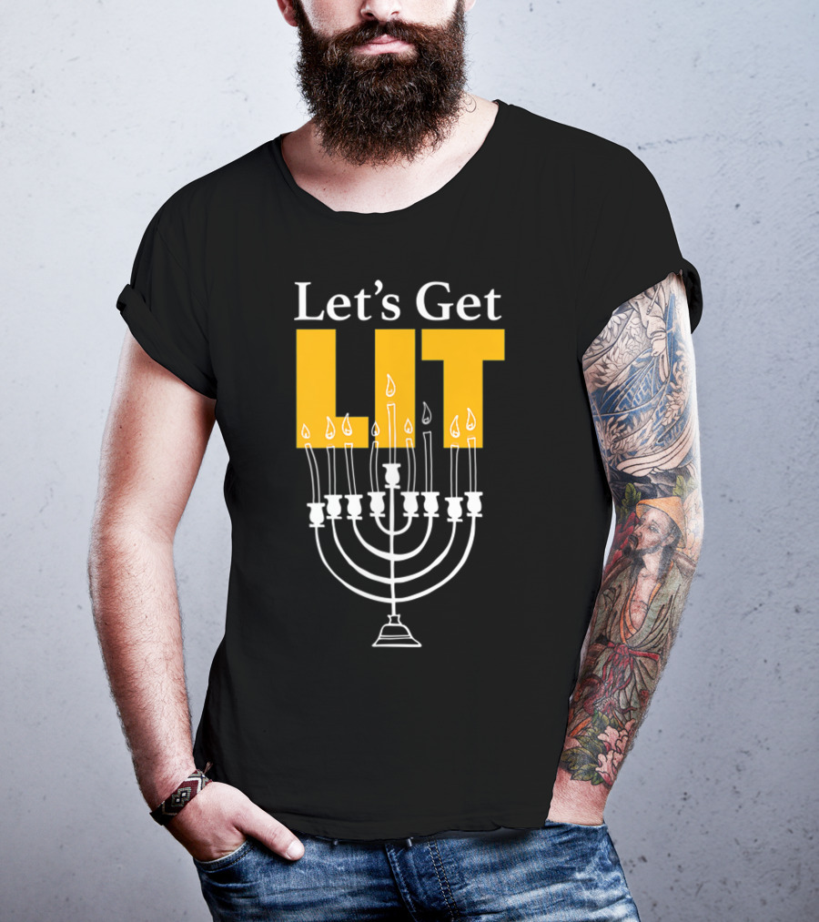 Let's Get Lit Menorah Ladies Kids Lots Hanukkah T-Shirt