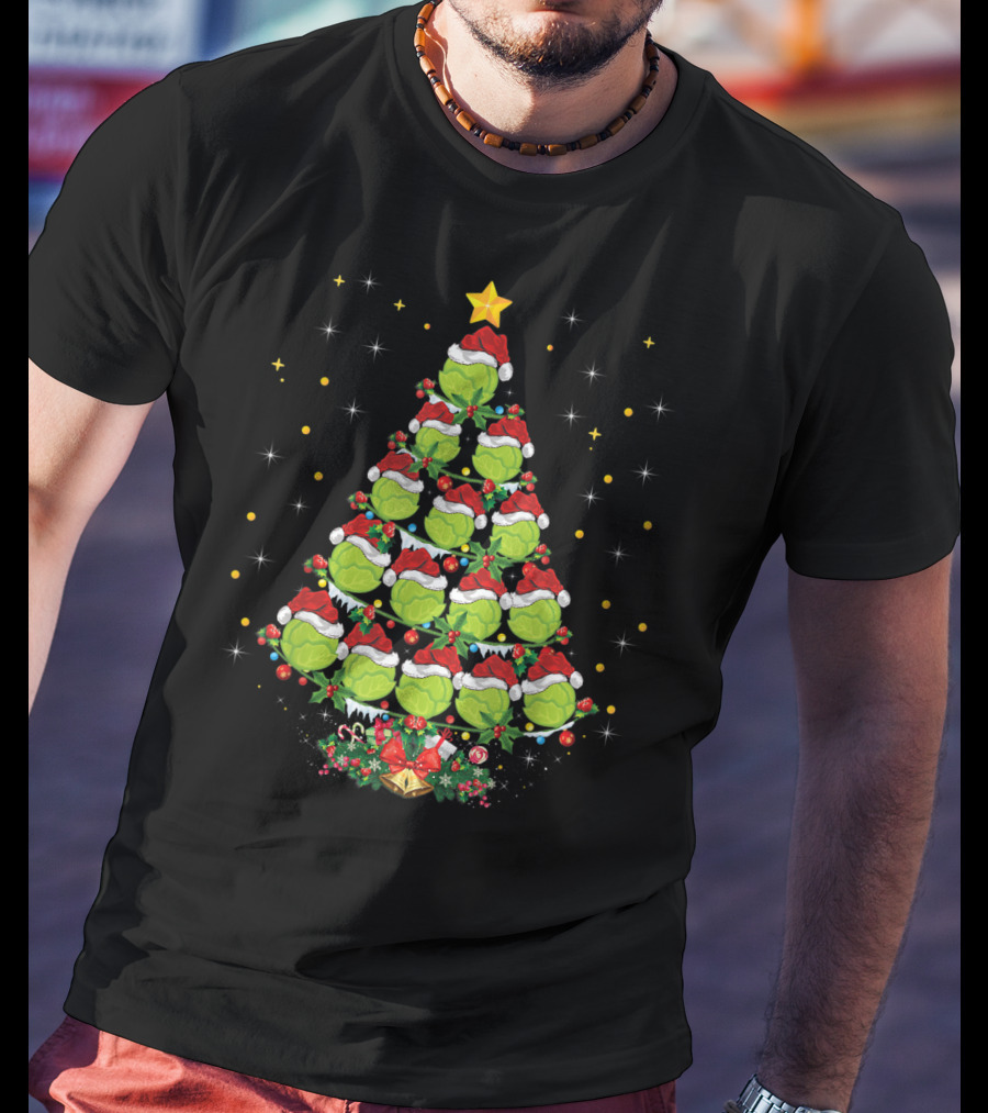 Lettuce Lover Xmas Tree With Santa Hat Christmas Star T-Shirt
