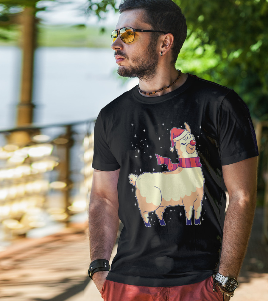 Llama Alpaca Reindeer Santa Claus Christmas Holiday T-Shirt