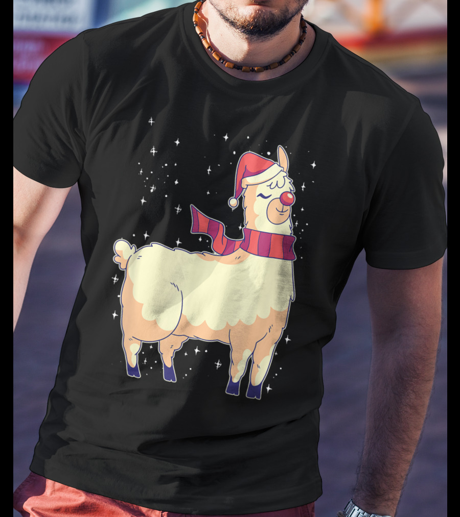 Llama Alpaca Reindeer Santa Claus Christmas Holiday T-Shirt