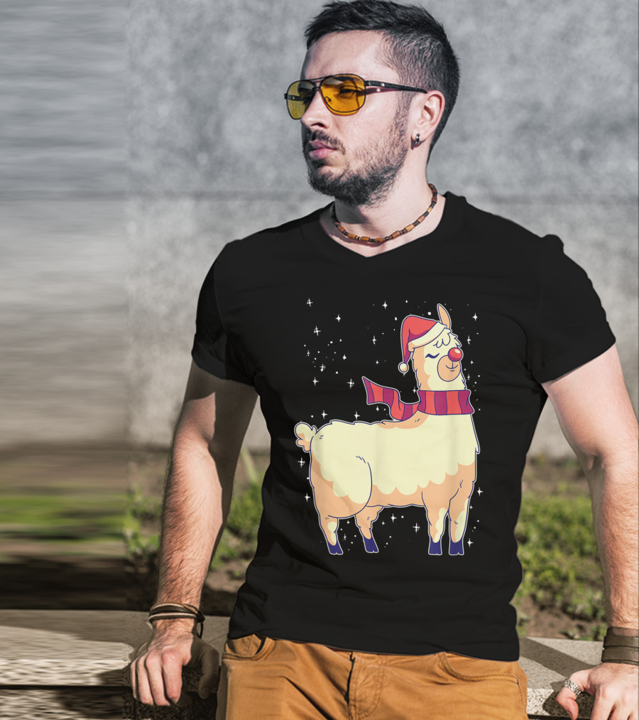 Llama Alpaca Reindeer Santa Claus Christmas Holiday T-Shirt