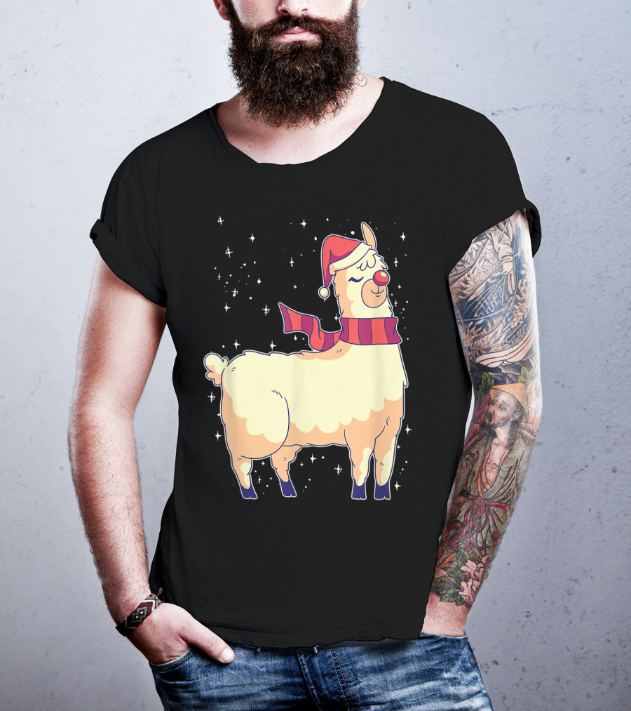 Llama Alpaca Reindeer Santa Claus Christmas Holiday T-Shirt