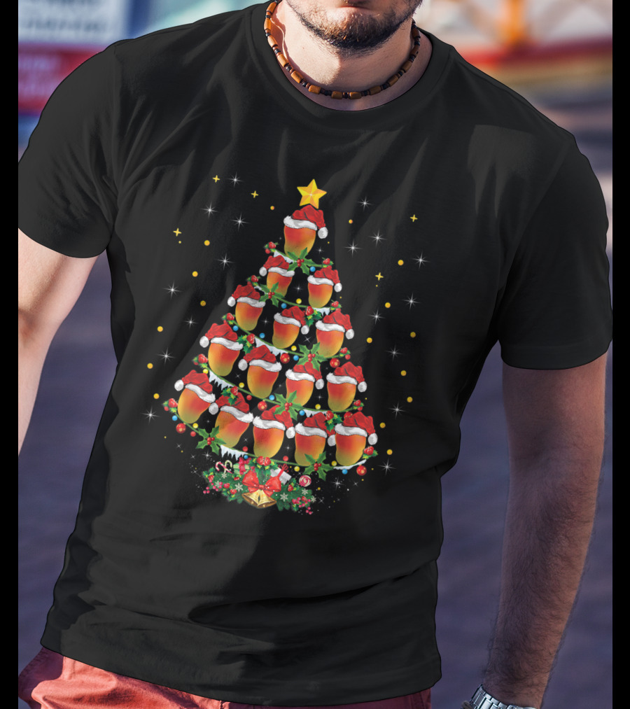 Mango Lover Xmas Mango Christmas Tree Santa Hat Holiday Star T-Shirt