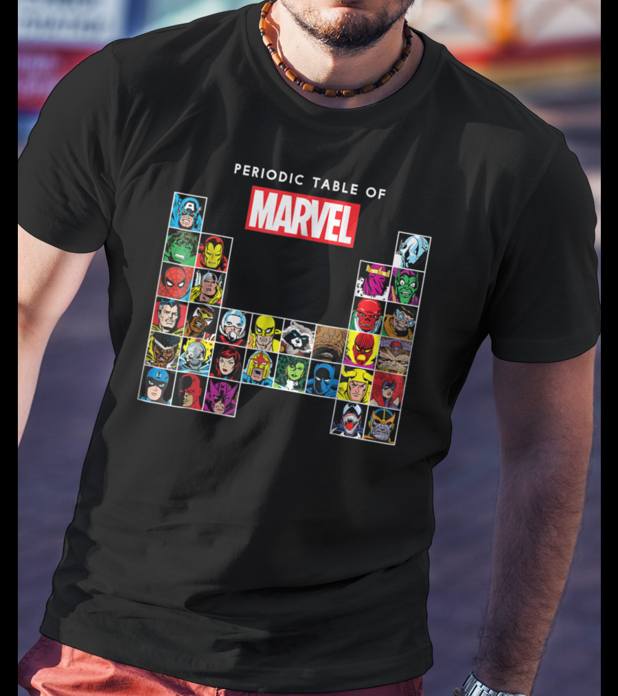 Periodic Table Of Marvel Heroes And Villains Classic Comic Characters T-Shirt