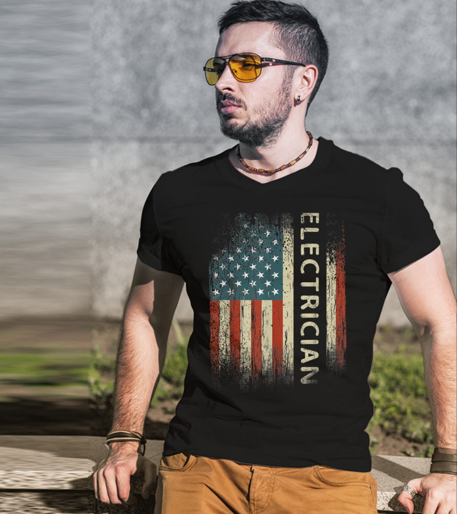 Electrician American USA Flag Patriotic Mens T-Shirt