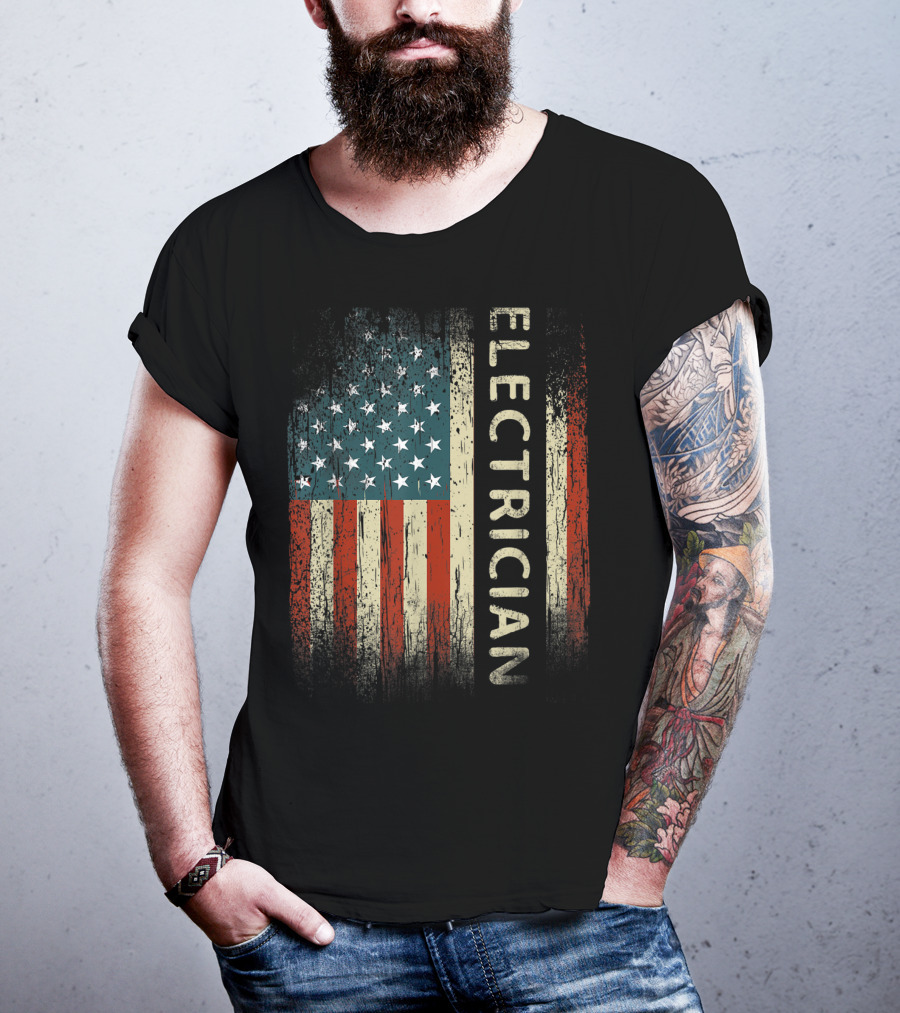 Electrician American USA Flag Patriotic Mens T-Shirt