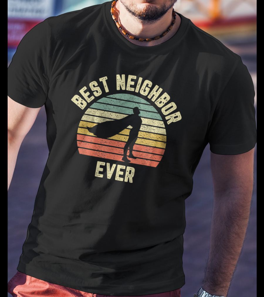 Best Neighbor Ever Vintage Superhero Silhouette Fun Mens T-Shirt