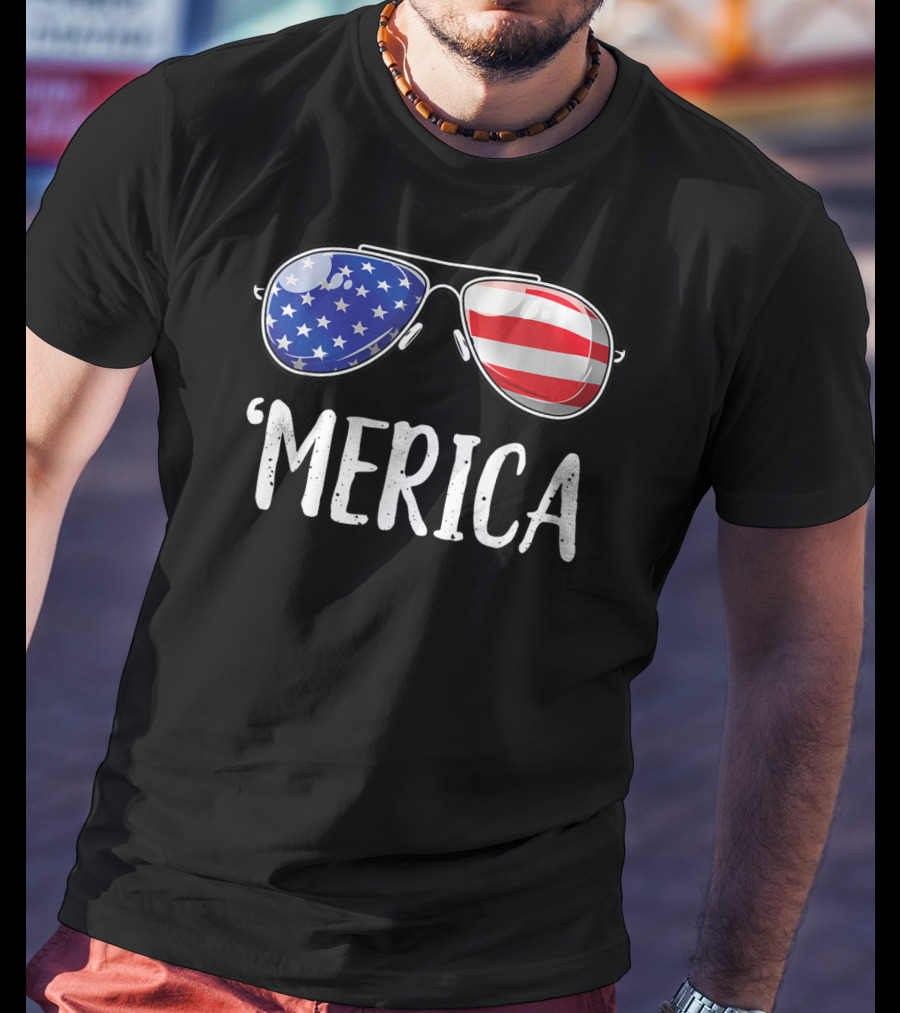 'Merica Sunglasses American Flag Fourth Of July T-Shirt