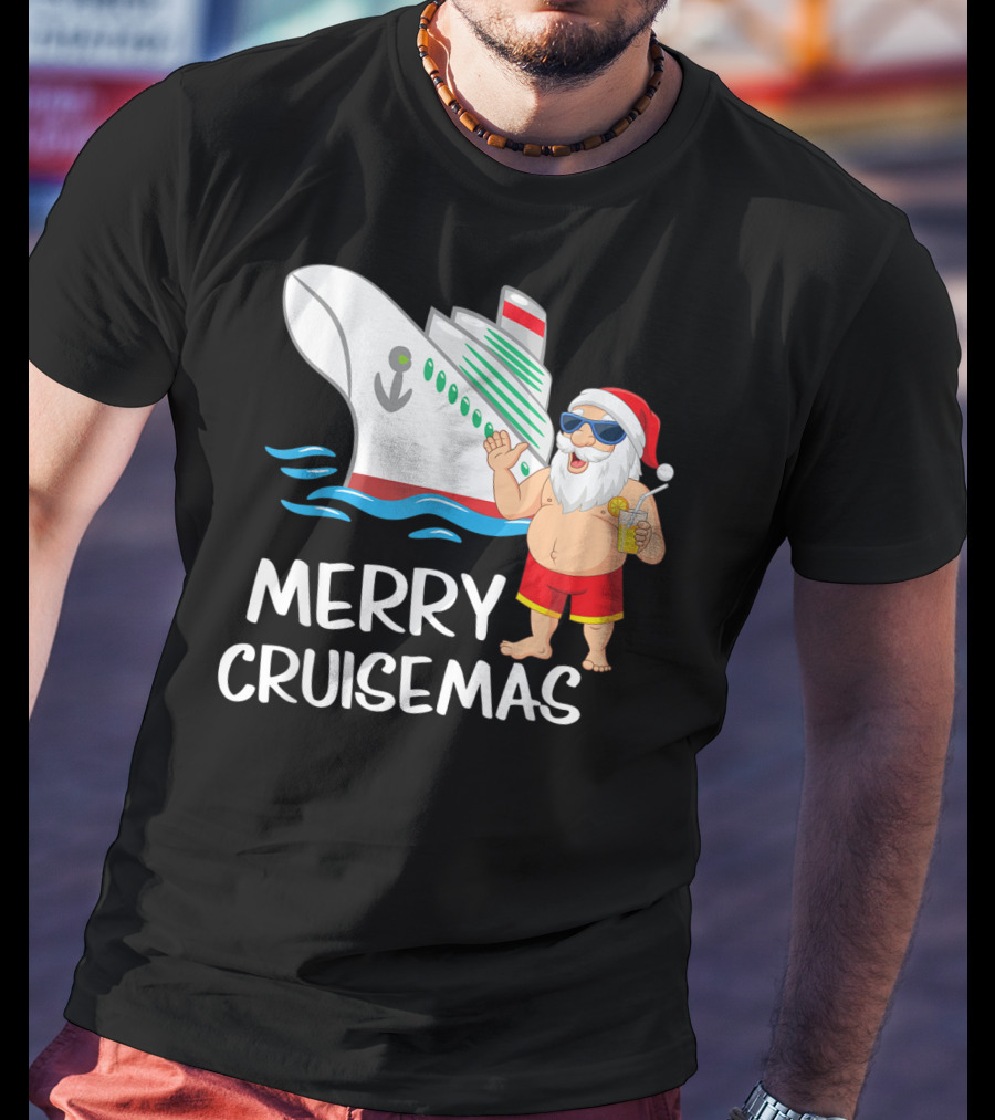 Merry Cruisemas Santa Claus Tropical Vacation Cruise Ship T-Shirt