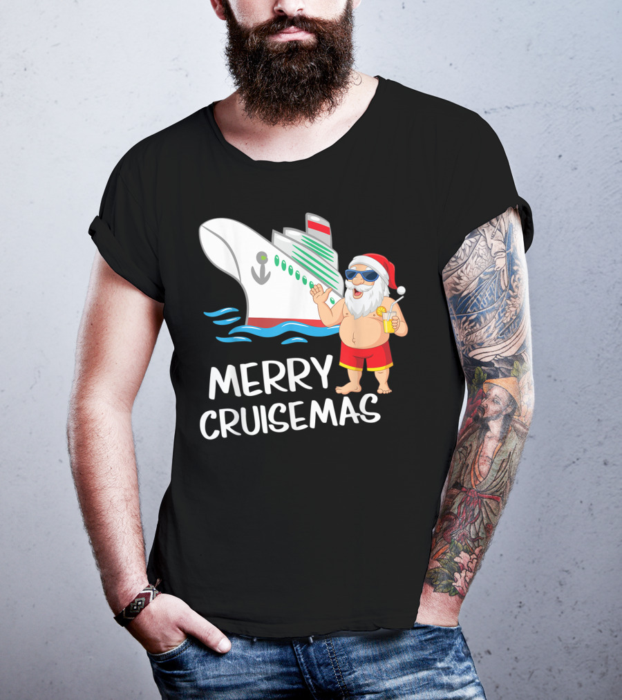 Merry Cruisemas Santa Claus Tropical Vacation Cruise Ship T-Shirt