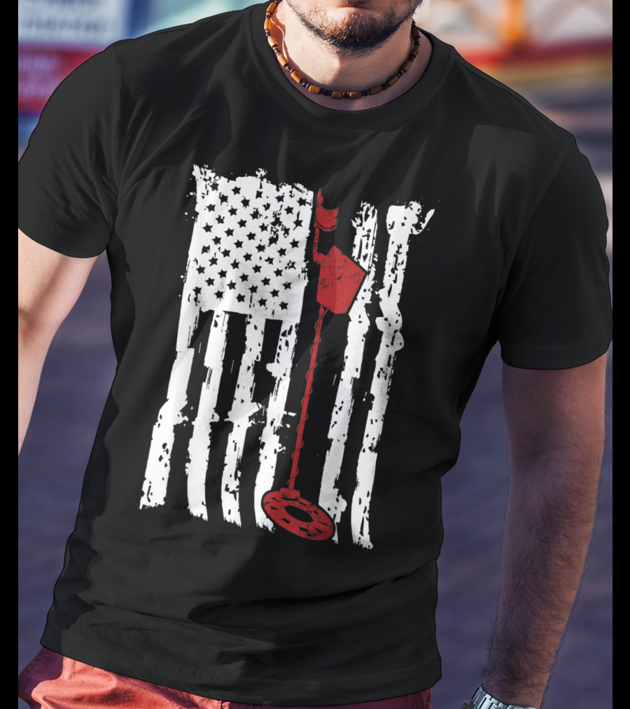 Metal Detector Vintage American Flag T-Shirt