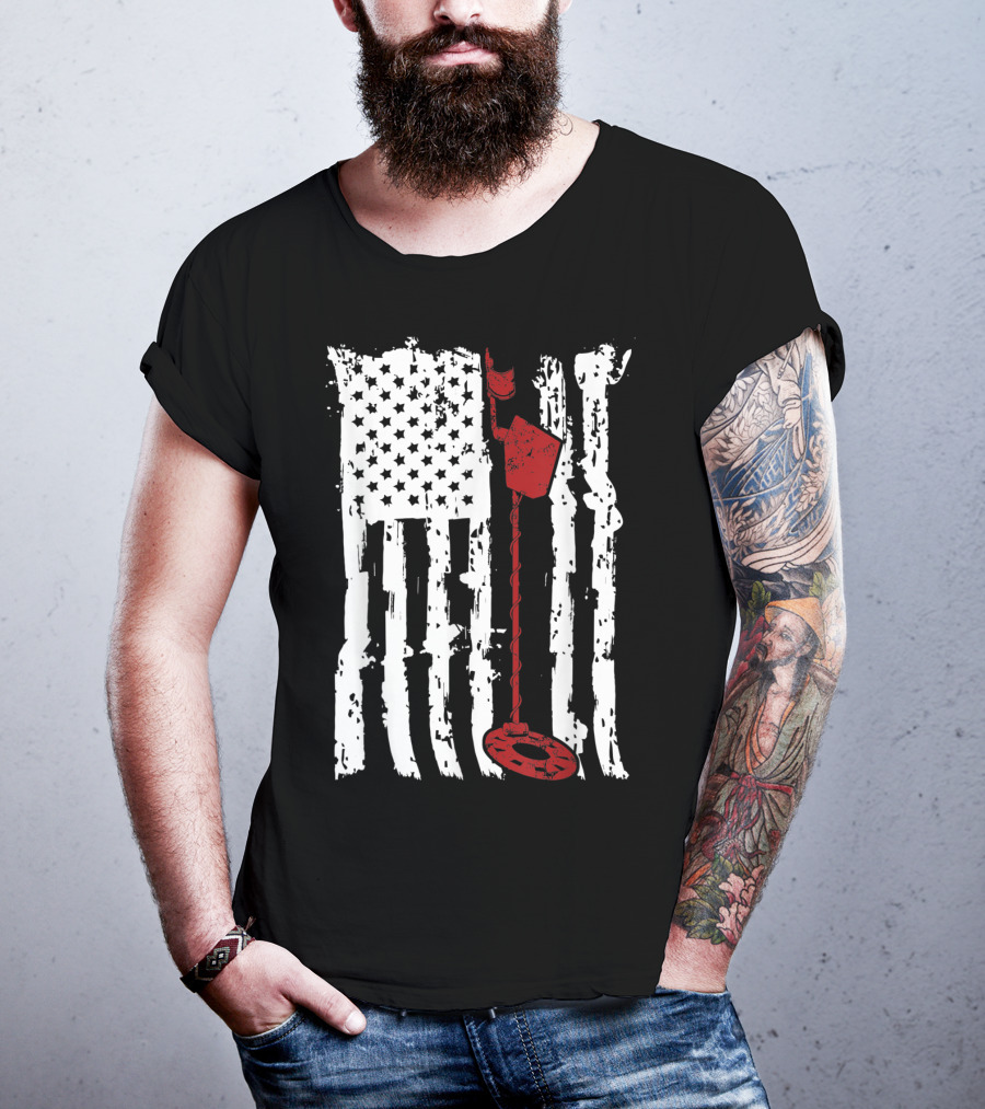 Metal Detector Vintage American Flag T-Shirt
