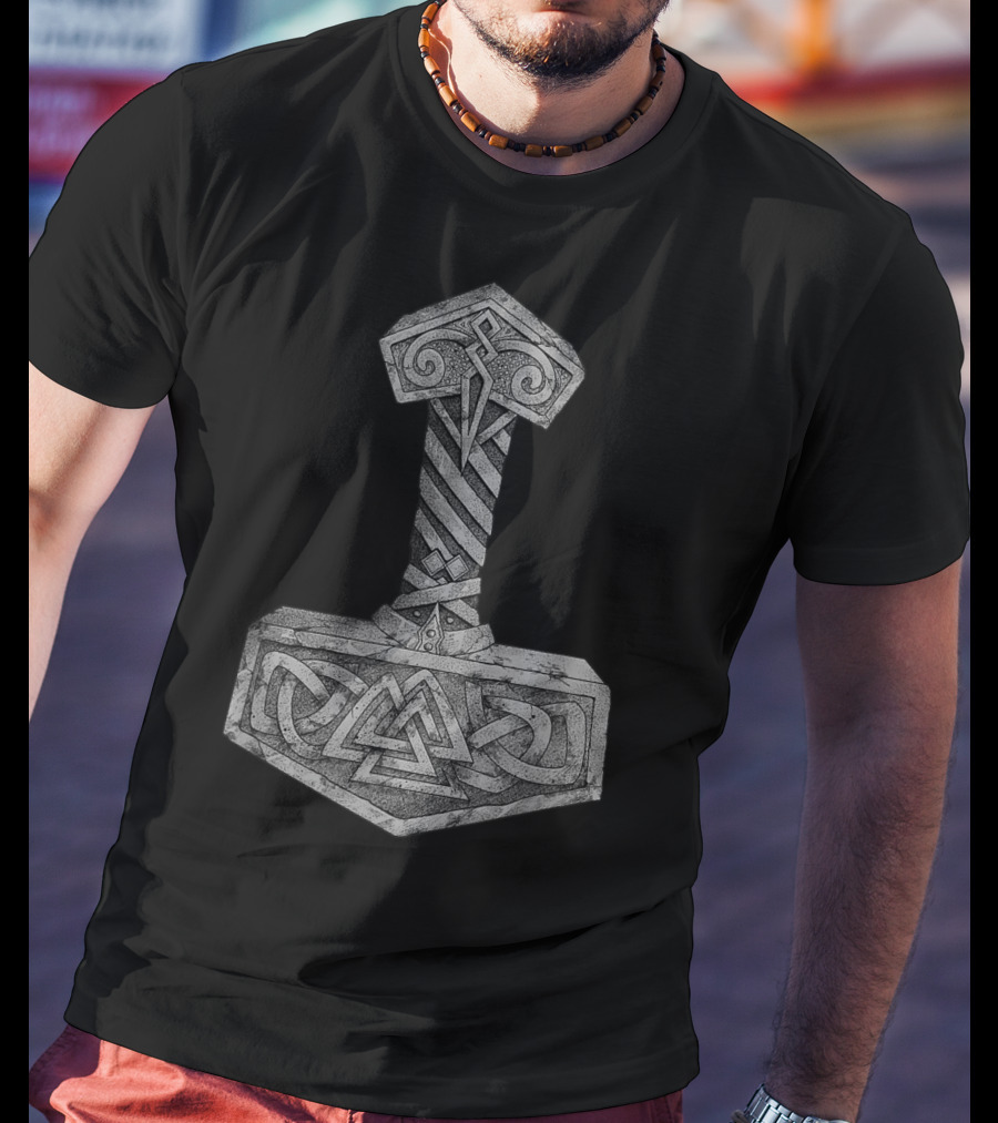 Mjolnir Thor's Hammer With Valknut Symbol Norse Mythology Viking T-Shirt