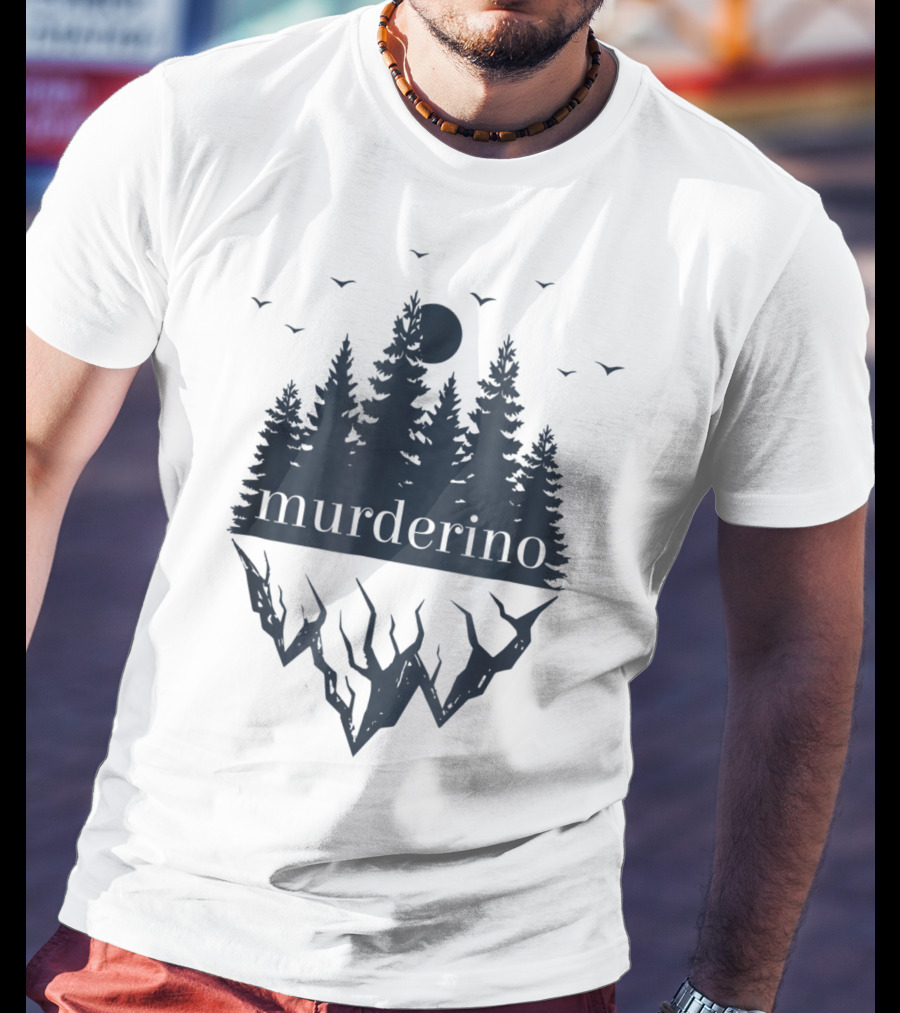 Murderino True Crime Forest Scene With Bats And Moon T-Shirt