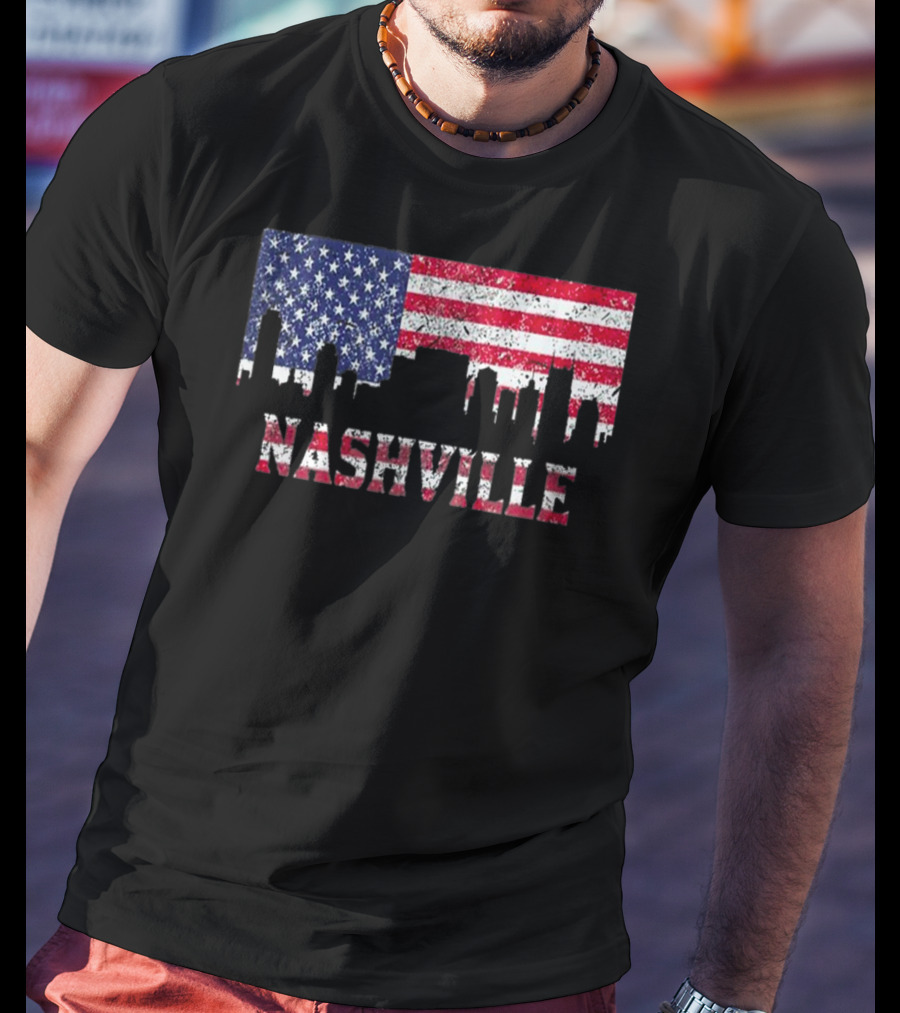 Nashville American Flag Skyline Country Music Lovers T-Shirt