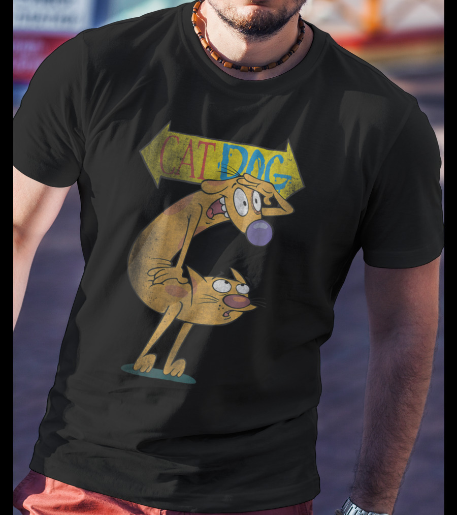 Nickelodeon CatDog Characters With Yellow Direction Arrow T-Shirt
