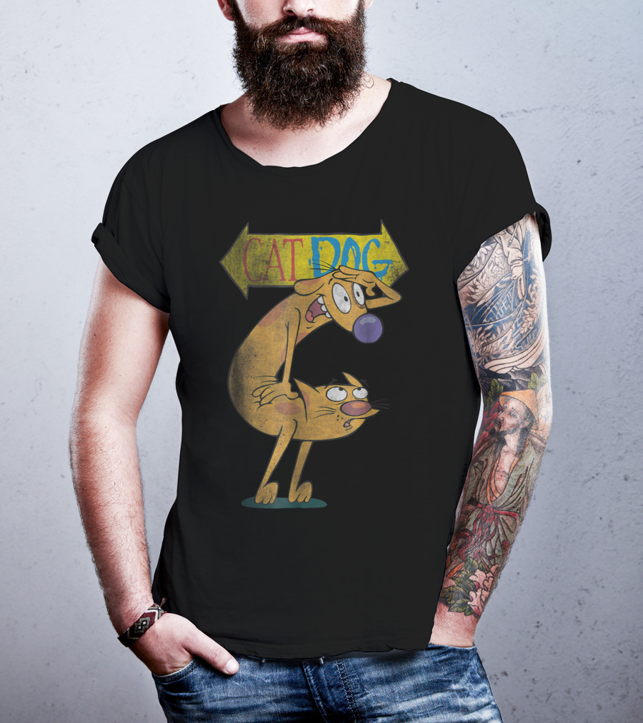 Nickelodeon CatDog Characters With Yellow Direction Arrow T-Shirt
