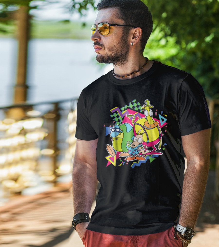 Nickelodeon Rocko's Modern Life 90's Characters With Geometric T-Shirt
