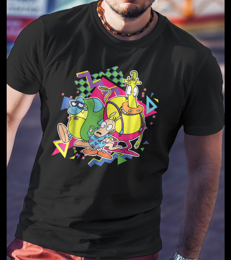 Nickelodeon Rocko's Modern Life 90's Characters With Geometric T-Shirt