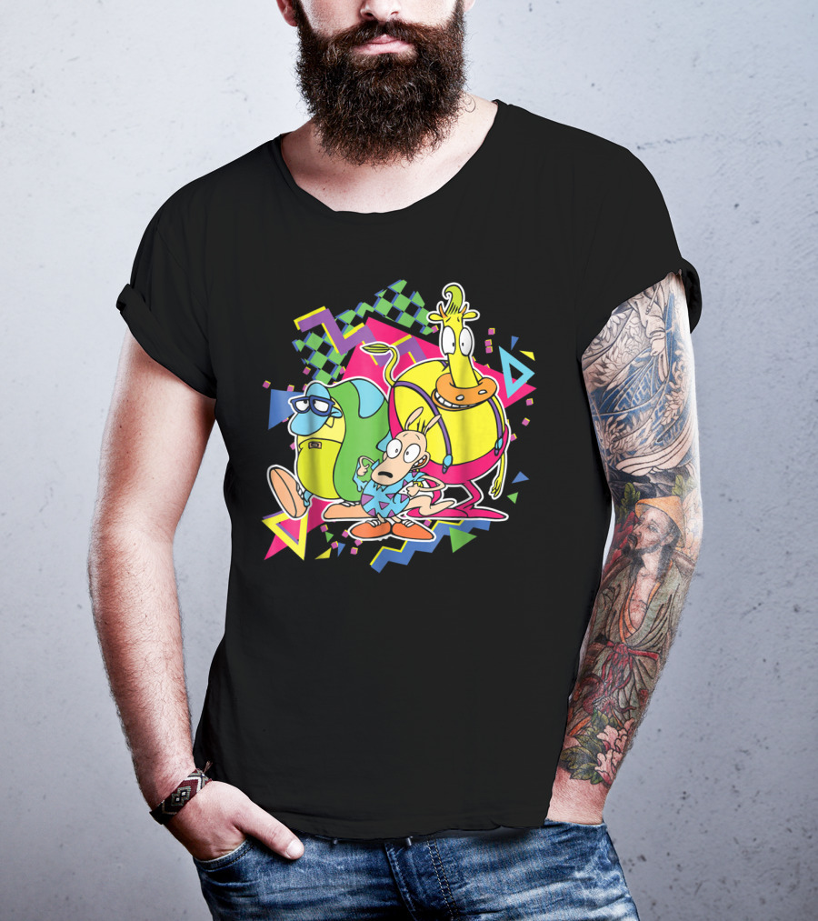 Nickelodeon Rocko's Modern Life 90's Characters With Geometric T-Shirt