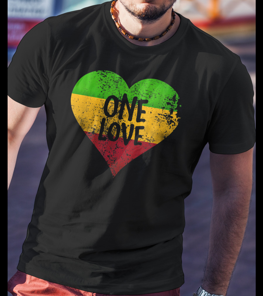 One Love Heart Rastafari Colors Jamaica T-Shirt