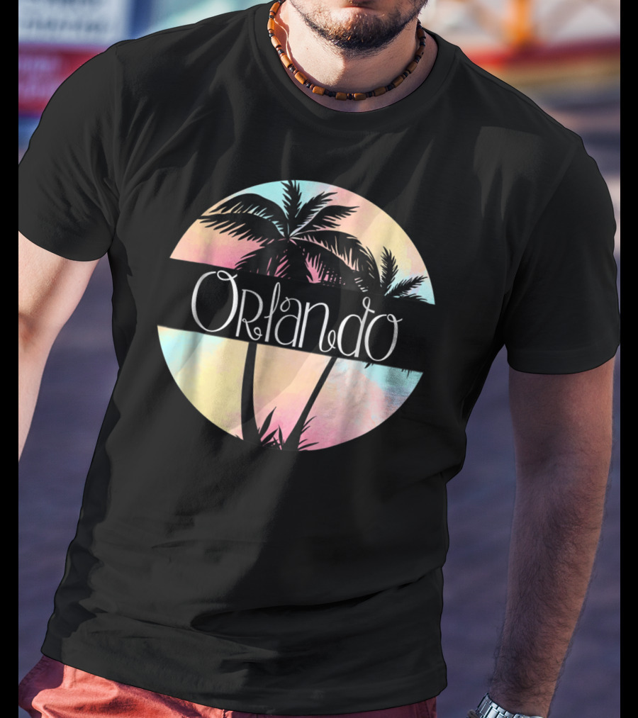 Orlando Florida Souvenir Palm Trees Retro Sunset Circle T-Shirt