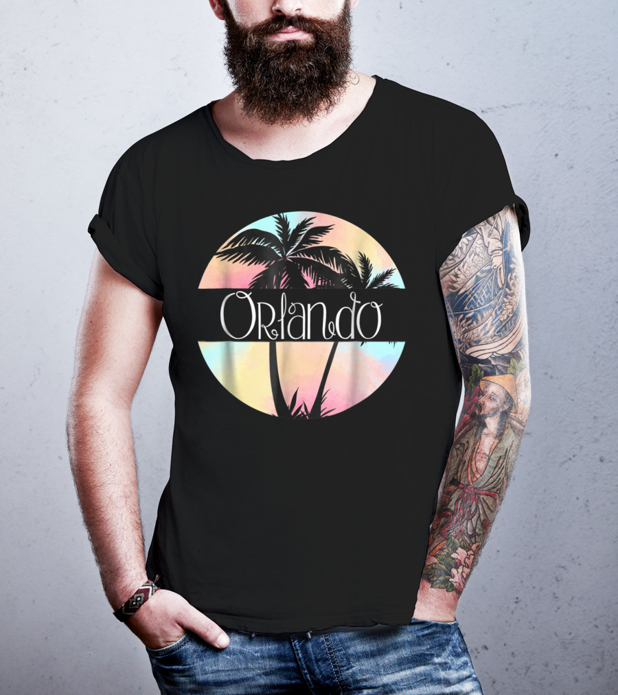 Orlando Florida Souvenir Palm Trees Retro Sunset Circle T-Shirt