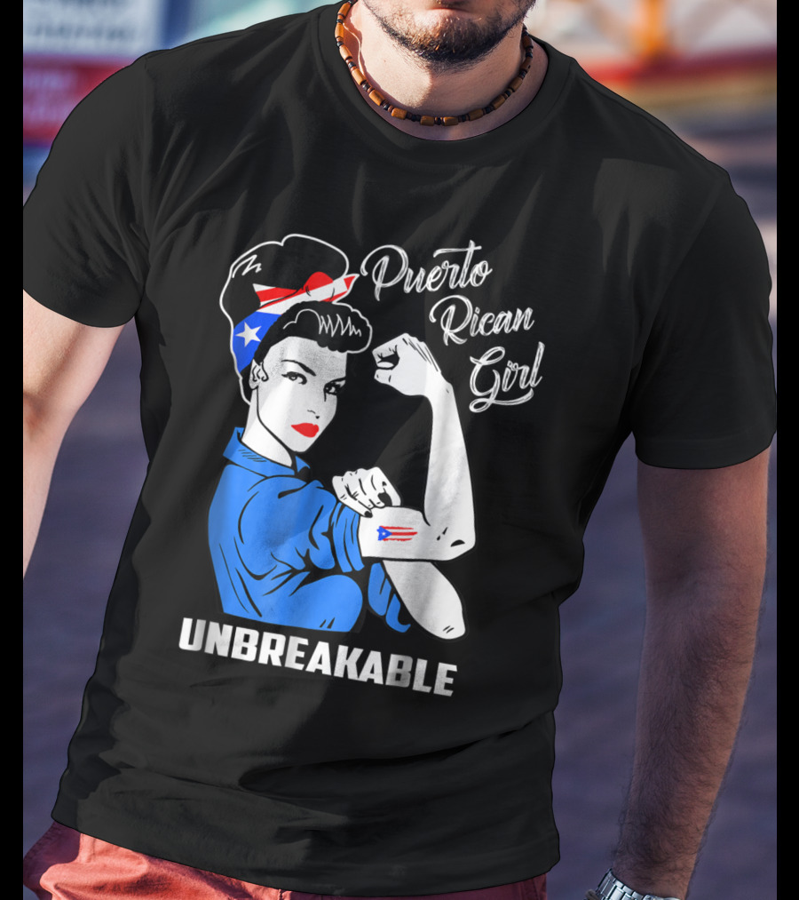 Puerto Rican Girl Unbreakable Rosie The Riveter Flag Tattoo Heritage T-Shirt