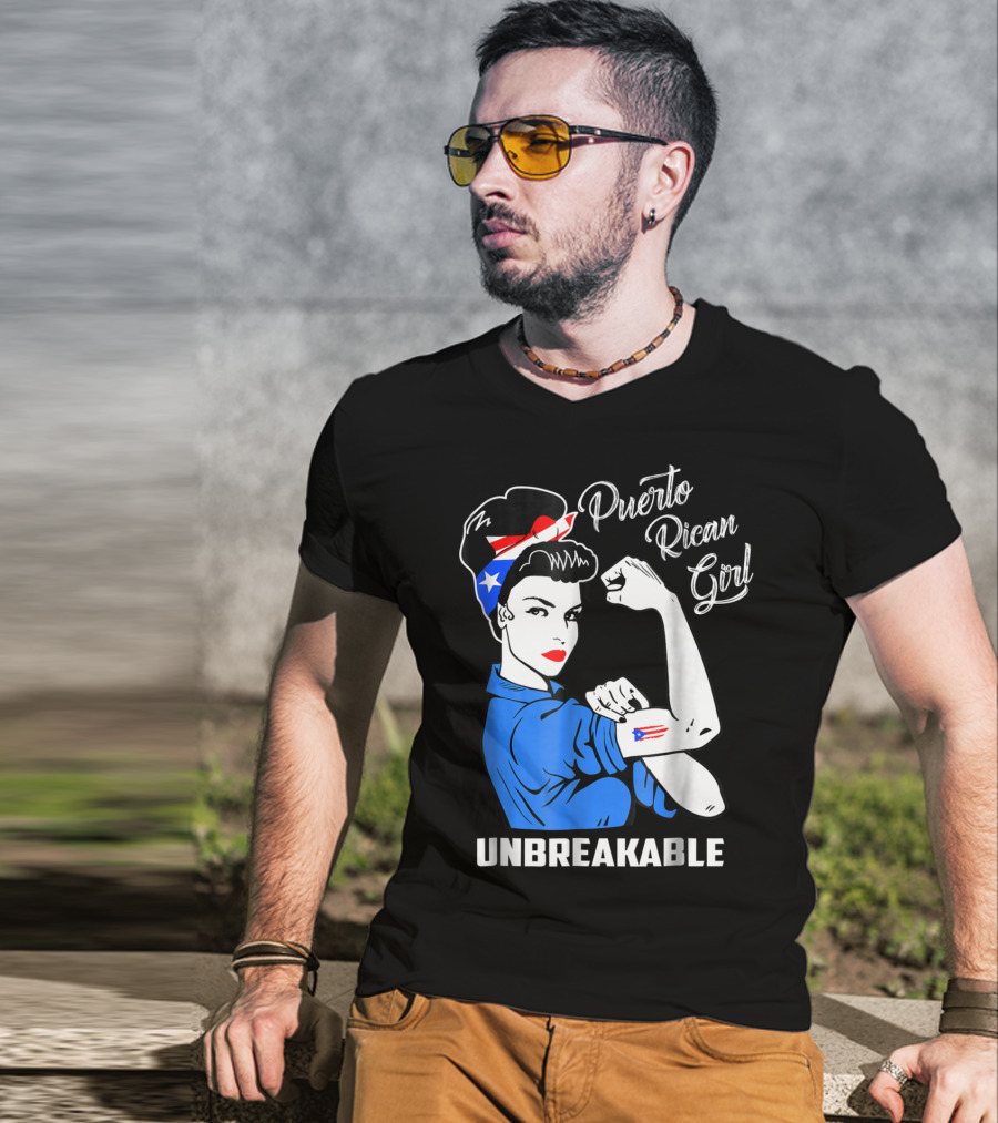 Puerto Rican Girl Unbreakable Rosie The Riveter Flag Tattoo Heritage T-Shirt