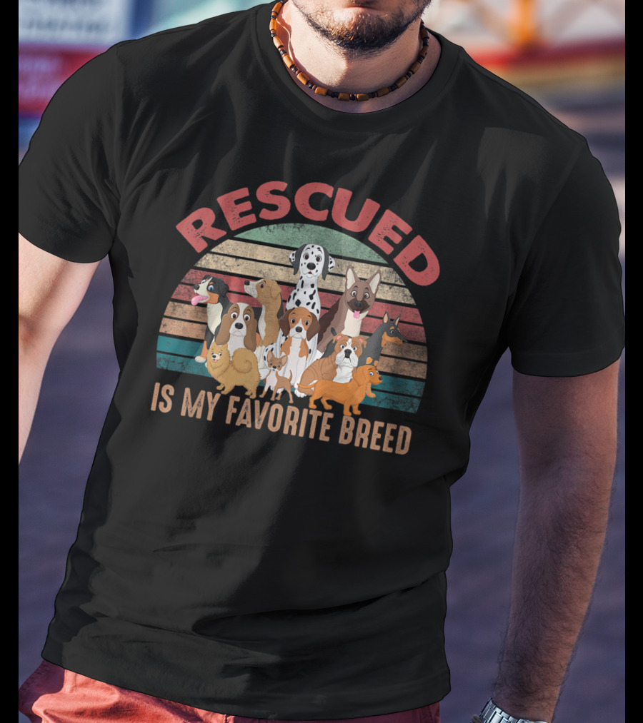 Rescued Is My Favorite Breed Funny Rescue Dog Lovers Retro Pet T-Shirt