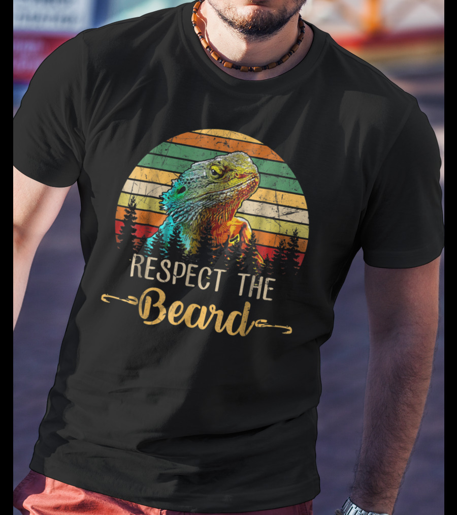 Respect The Beard Retro Sunset Bearded Dragon T-Shirt