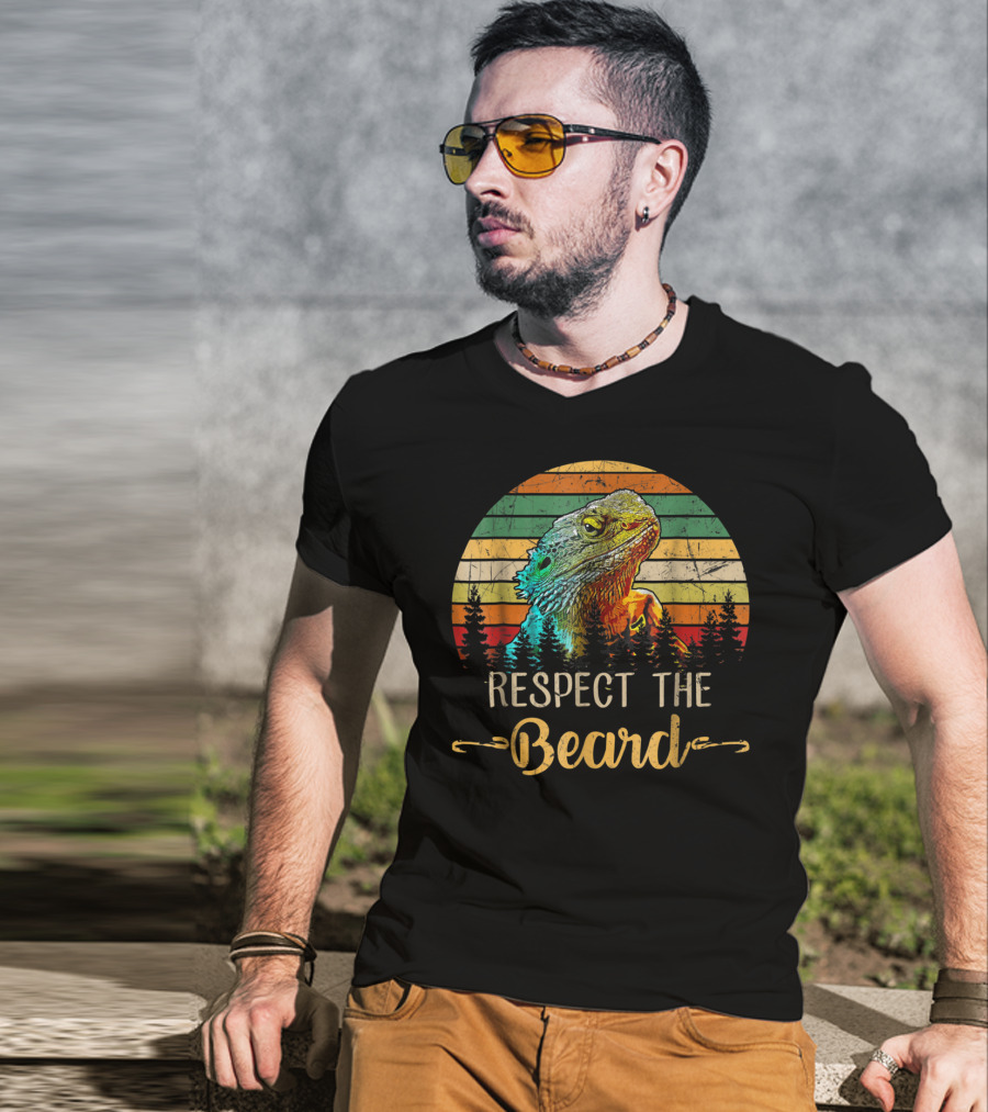 Respect The Beard Retro Sunset Bearded Dragon T-Shirt