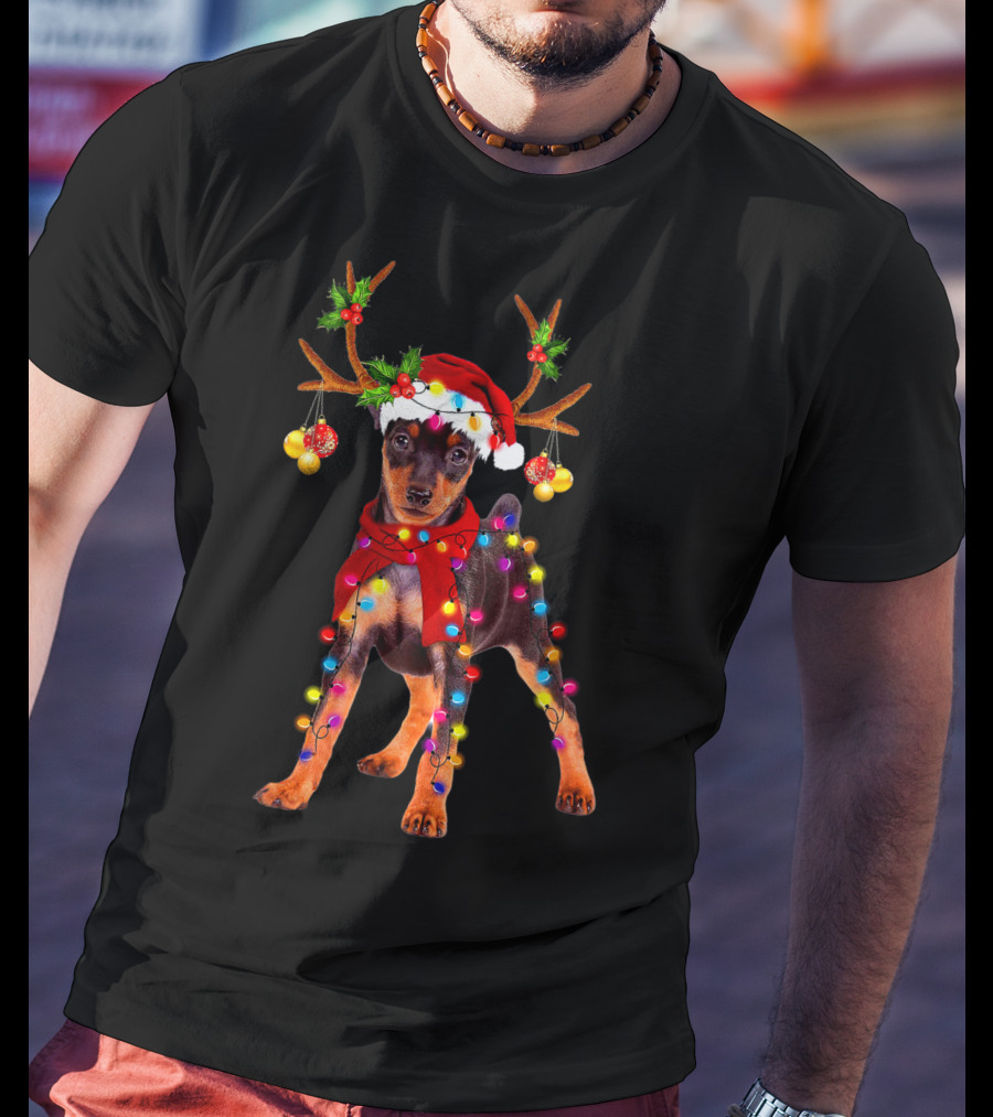Santa Min Pin Reindeer Festive Lights T-Shirt