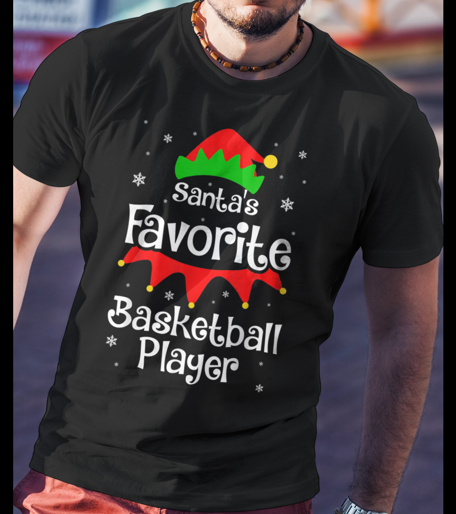 Santa's Favorite Basketball Player Christmas Snowflakes Elf Hat T-Shirt