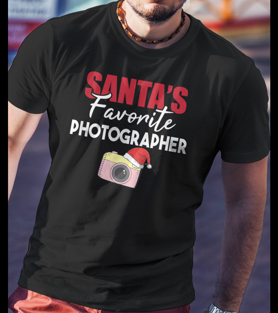 Santa's Favorite Photographer Camera With Santa Hat T-Shirt
