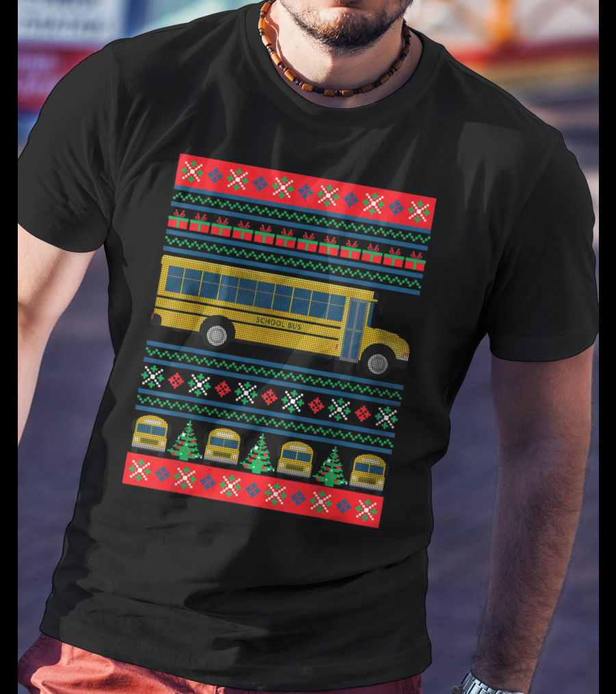School Bus Ugly Christmas Sweater Driver Holiday T-Shirt