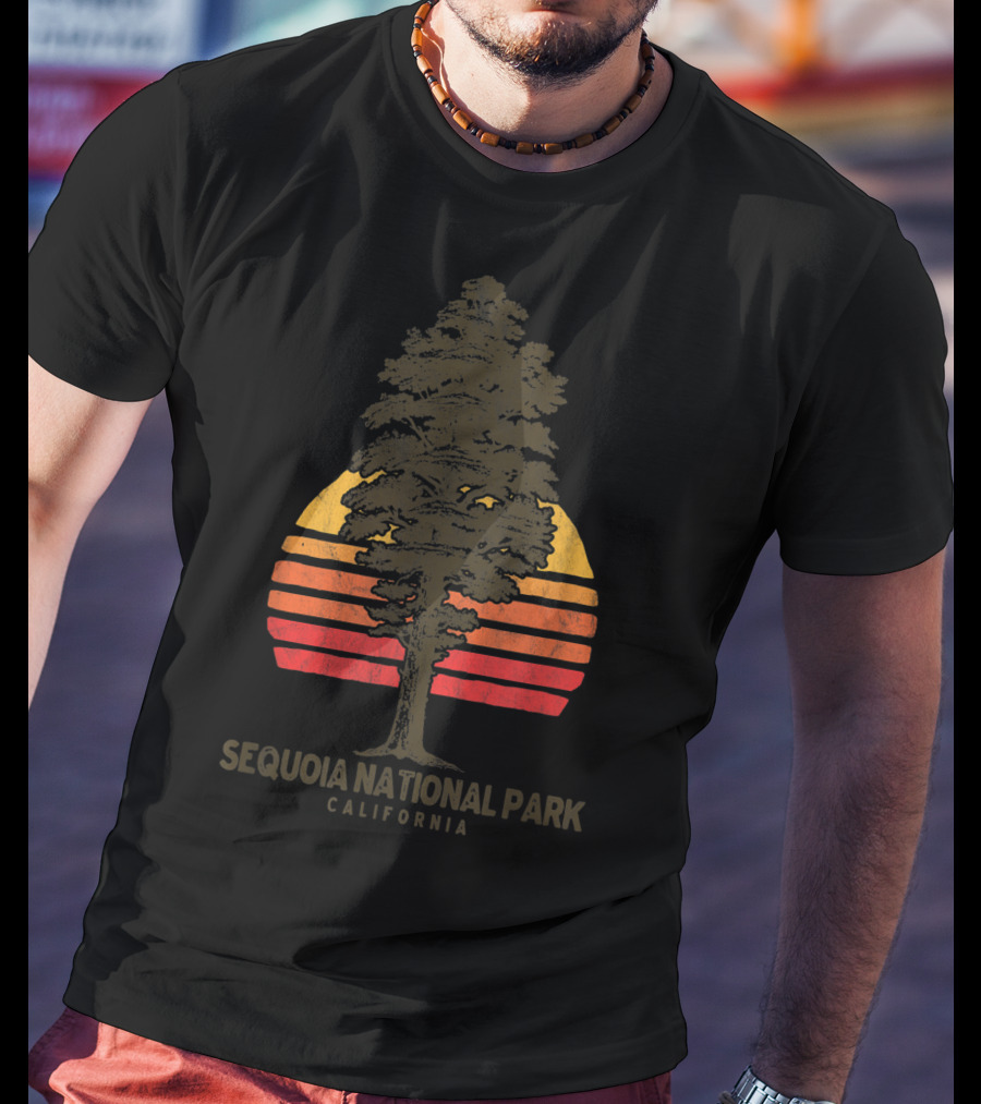 Sequoia National Park California Tree Sunset Retro Vintage Minimalist T-Shirt