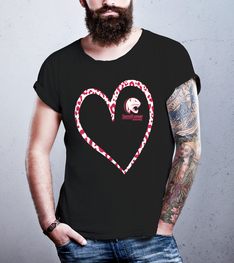 South Alabama Jaguars Leopard Print Heart T-Shirt